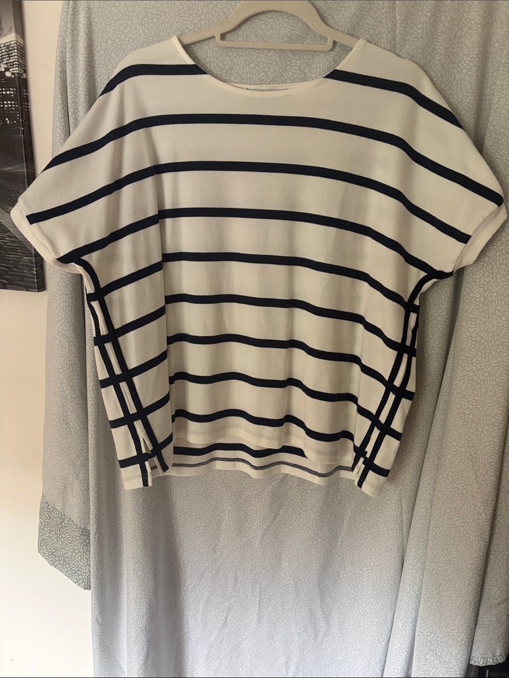 Women's Boatneck Structured Navy Stripe Short Sleeve Top - Classic Breton Style
